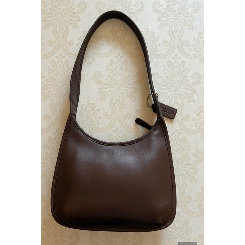 Vintage Coach Ergo Mini Zip 9020 Mahogany Brown Leather Shoulder Bag 1996